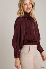 509 Broadway Satin Balloon Sleeve Top