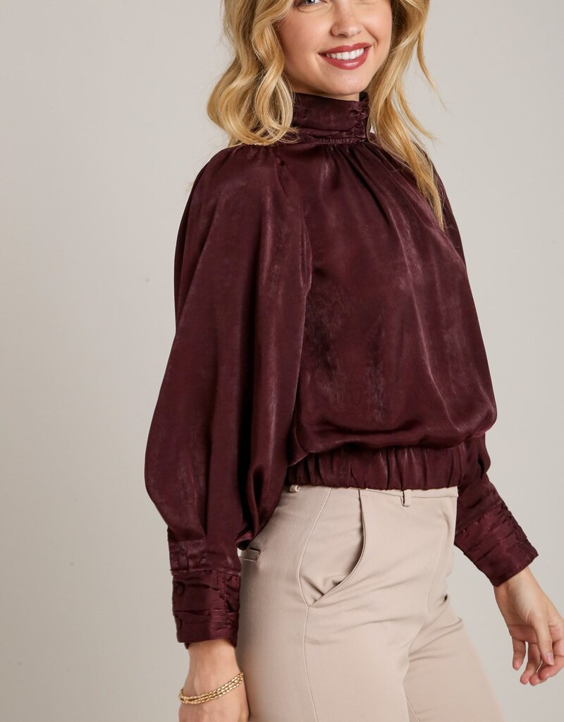 509 Broadway Satin Balloon Sleeve Top