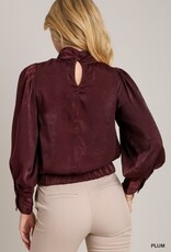 509 Broadway Satin Balloon Sleeve Top