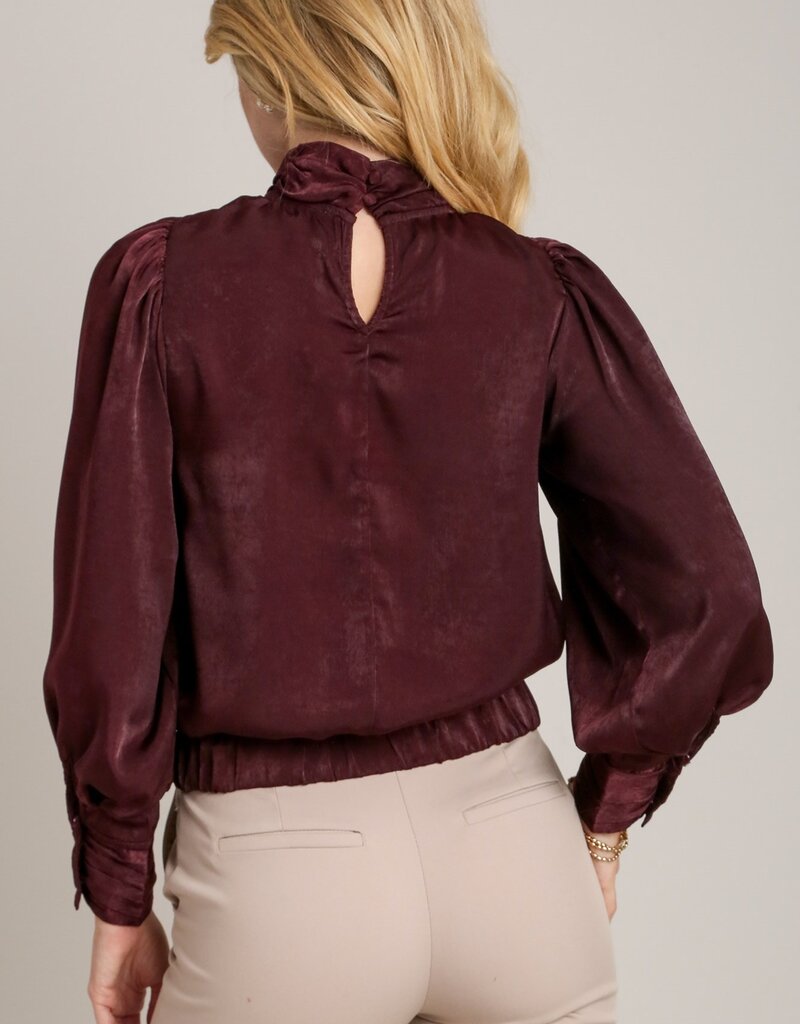 509 Broadway Satin Balloon Sleeve Top
