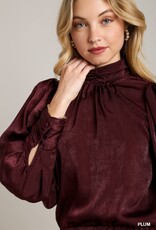509 Broadway Satin Balloon Sleeve Top