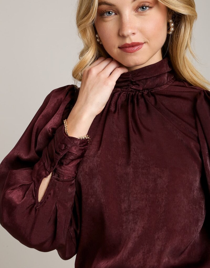 509 Broadway Satin Balloon Sleeve Top