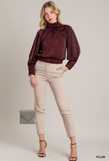 509 Broadway Satin Balloon Sleeve Top