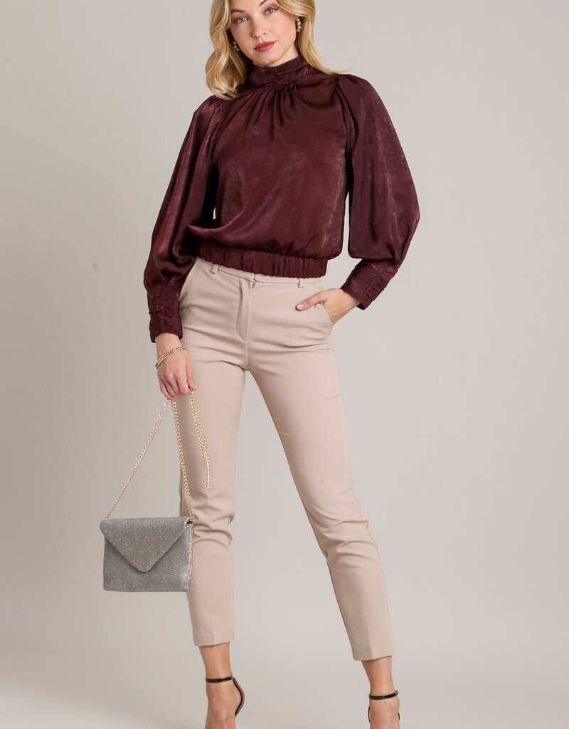 509 Broadway Satin Balloon Sleeve Top
