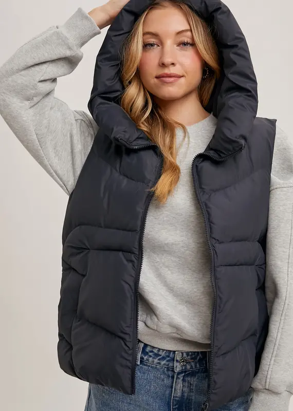 509 Broadway Zipper Down Puffer Hooded Vest