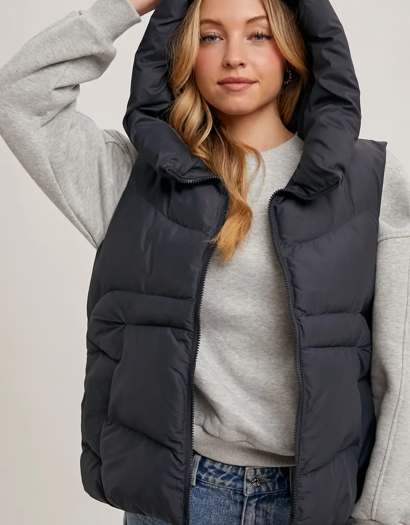 509 Broadway Zipper Down Puffer Hooded Vest