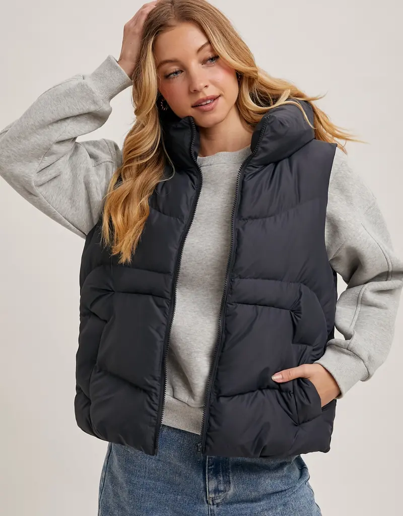 509 Broadway Zipper Down Puffer Hooded Vest