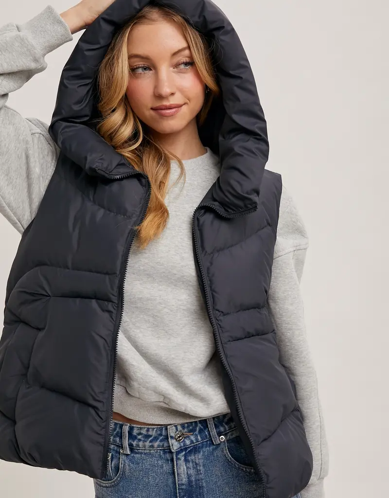 509 Broadway Zipper Down Puffer Hooded Vest