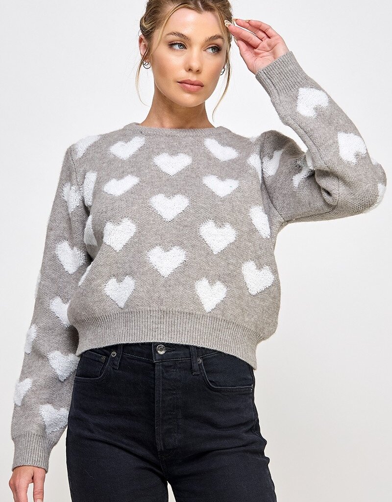 509 Broadway Raised Heart Long Sleeve Pullover
