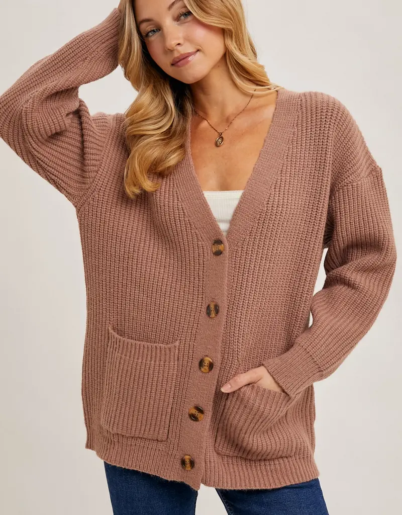 509 Broadway Button Down Ribbed Knit Sweater Cardi