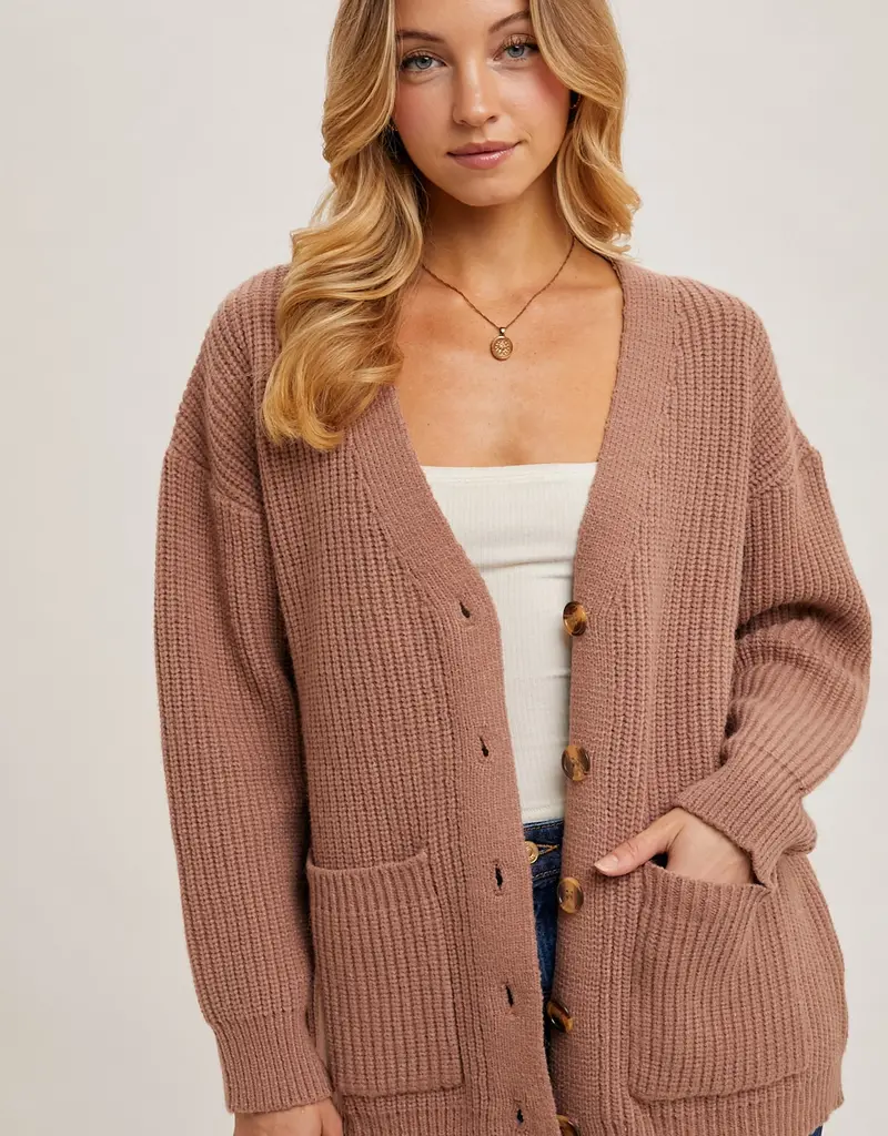 509 Broadway Button Down Ribbed Knit Sweater Cardi