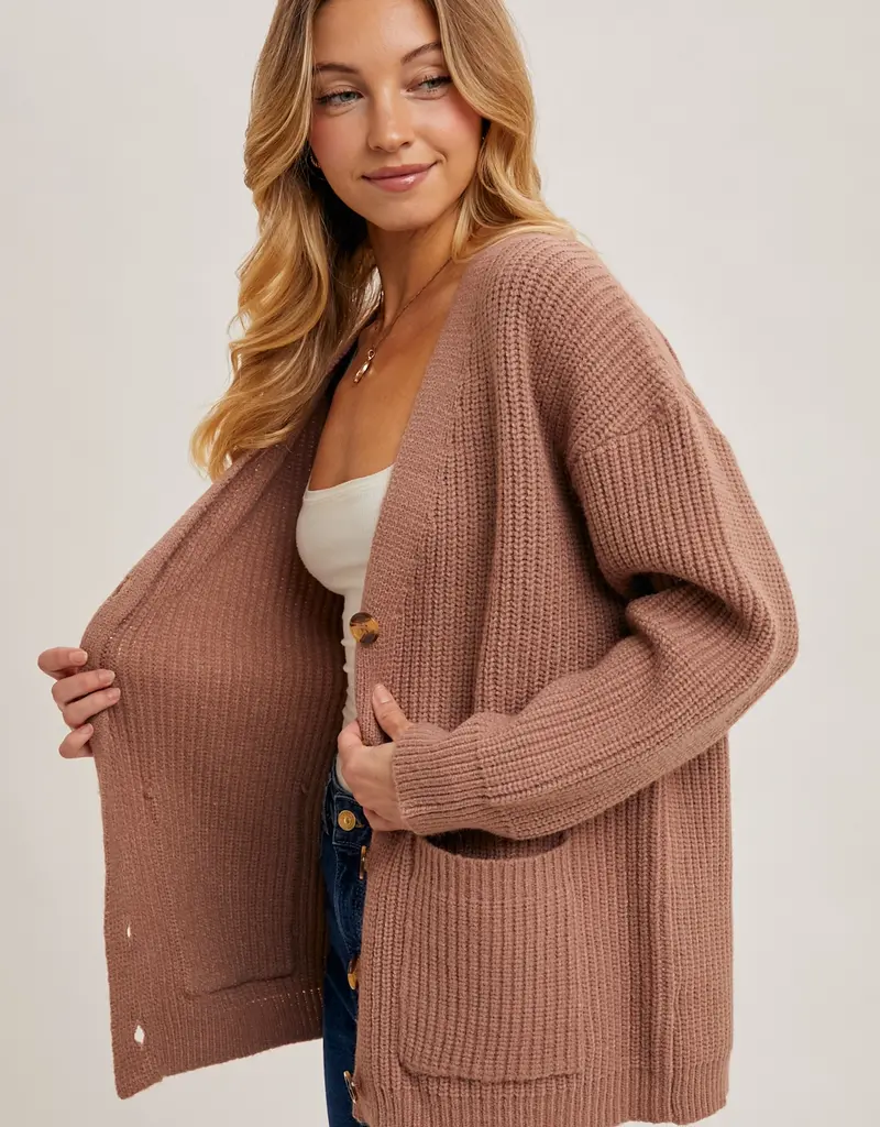 Bluivy Button Down Ribbed Knit Sweater Cardi