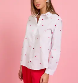 509 Broadway Poplin Heart Embroidered Shirt