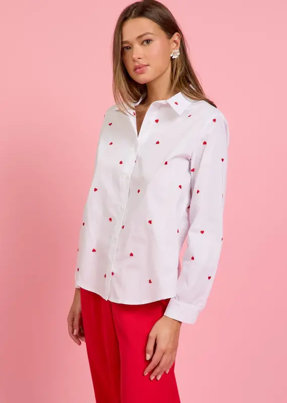 509 Broadway Poplin Heart Embroidered Shirt