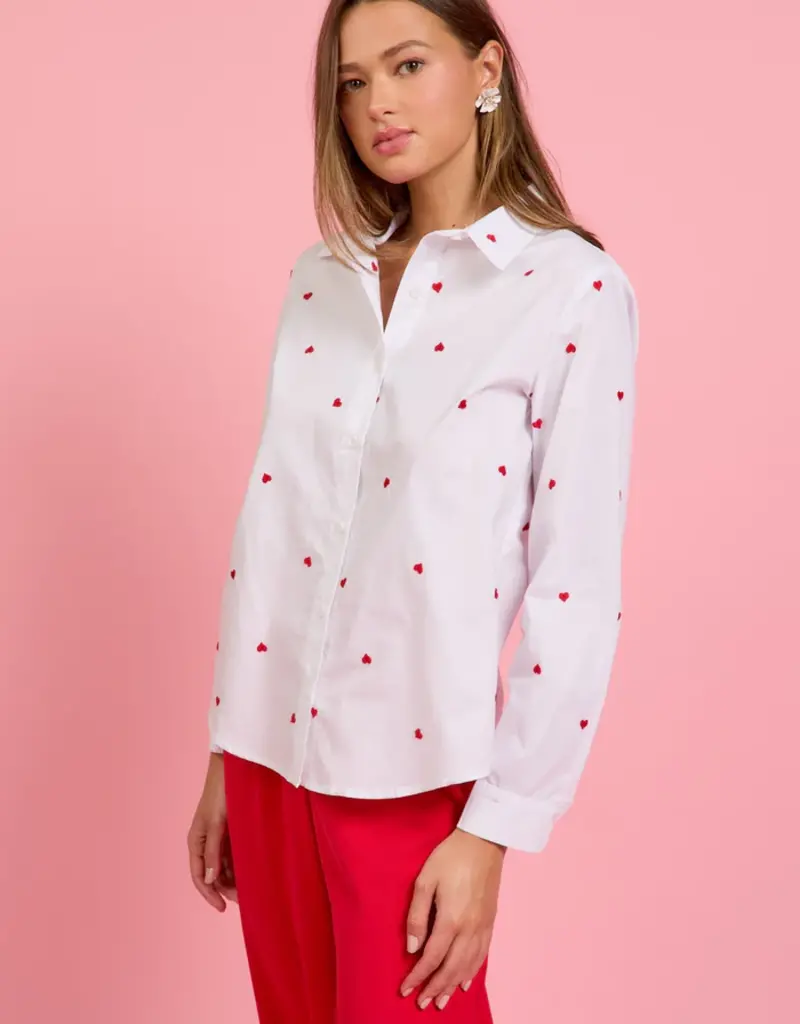 509 Broadway Poplin Heart Embroidered Shirt