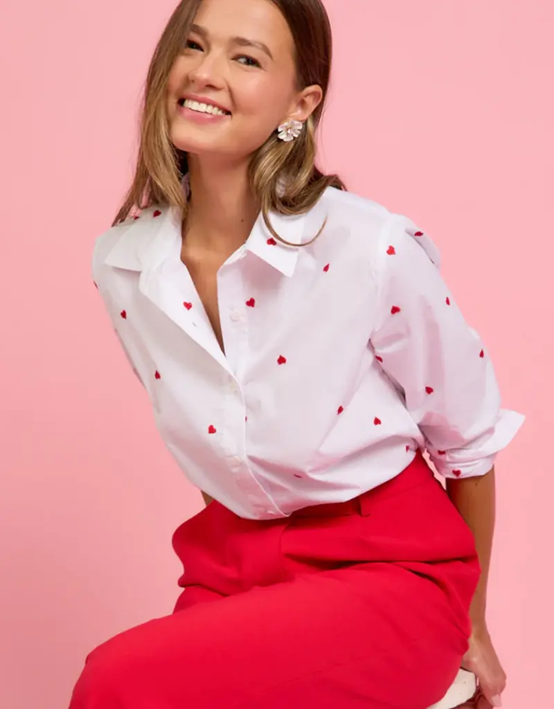 509 Broadway Poplin Heart Embroidered Shirt