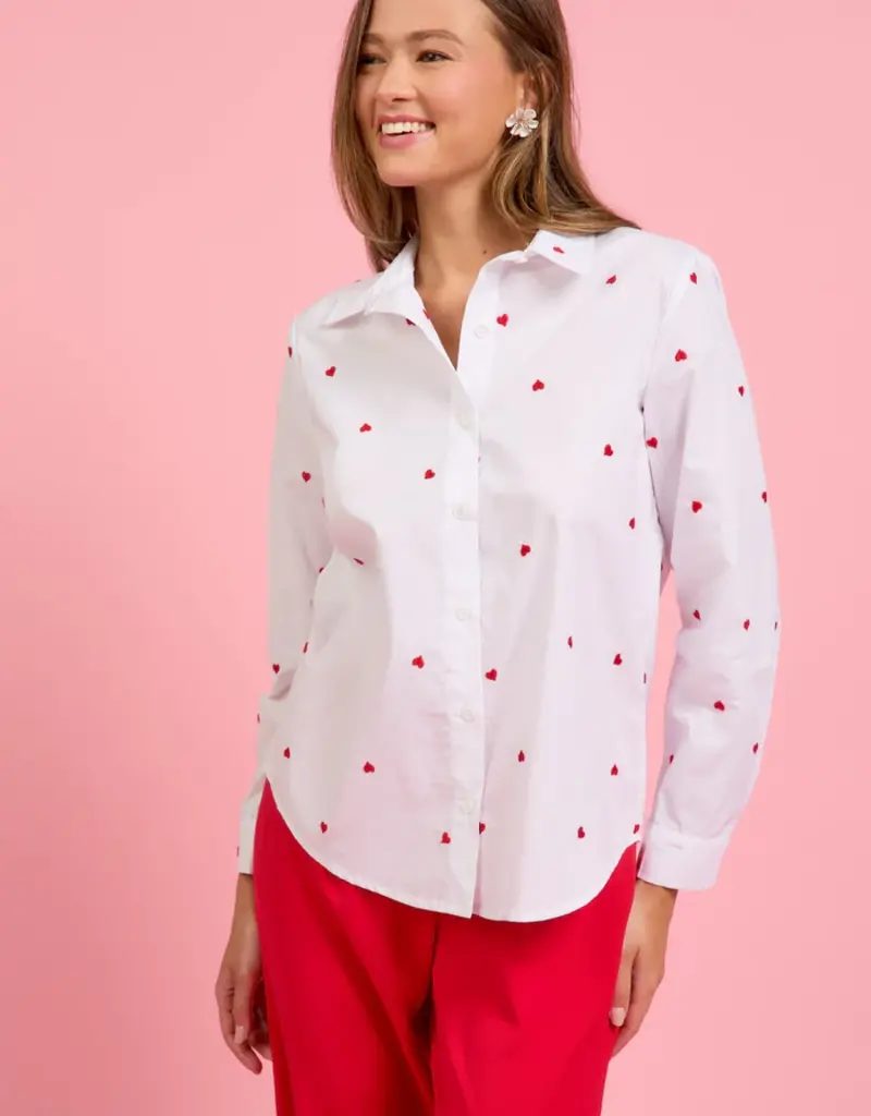 509 Broadway Poplin Heart Embroidered Shirt