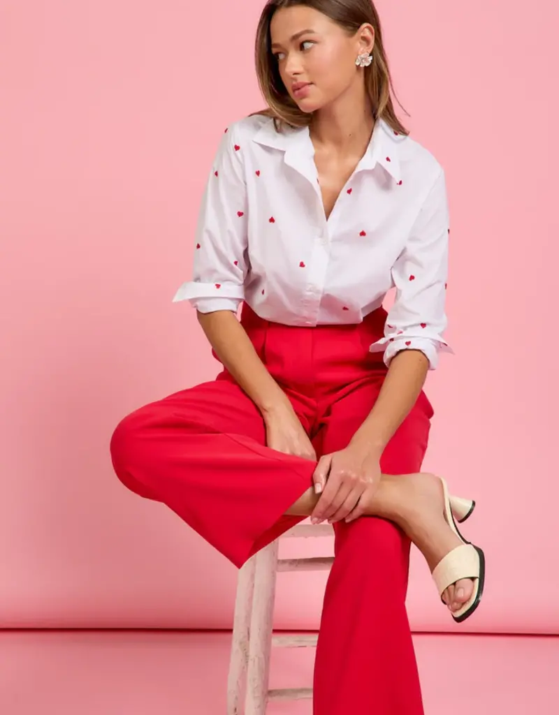 509 Broadway Poplin Heart Embroidered Shirt