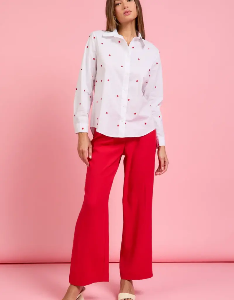509 Broadway Poplin Heart Embroidered Shirt