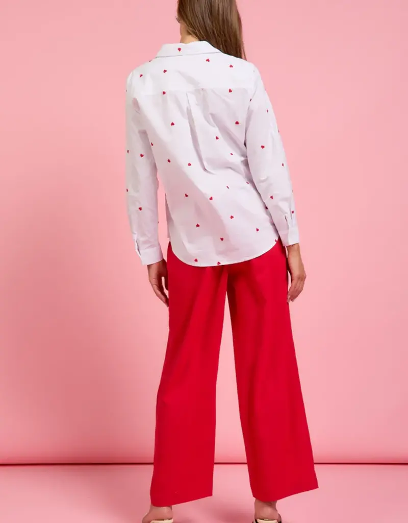 509 Broadway Poplin Heart Embroidered Shirt