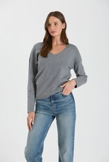 509 Broadway Solid V Neck Font Seam Sweater
