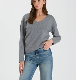 509 Broadway Solid V Neck Font Seam Sweater