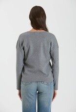 509 Broadway Solid V Neck Font Seam Sweater
