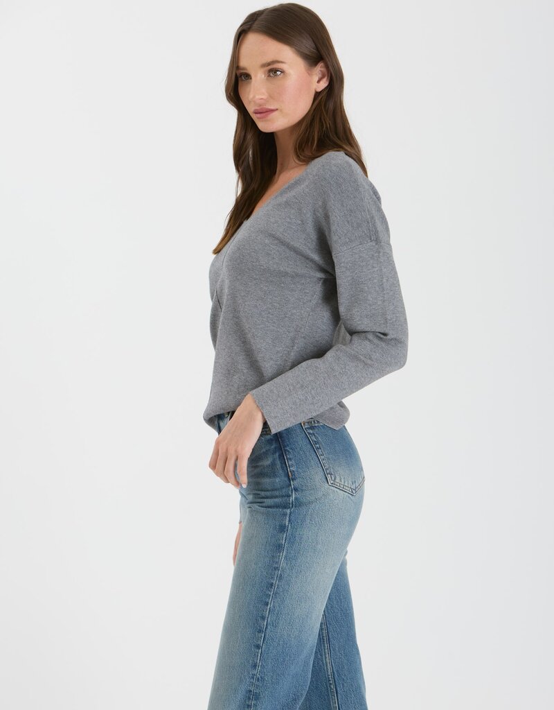 509 Broadway Solid V Neck Font Seam Sweater