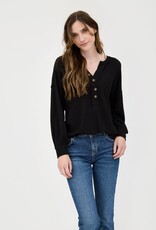 509 Broadway V-Neck Half Button LS Top