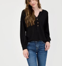 509 Broadway V-Neck Half Button LS Top