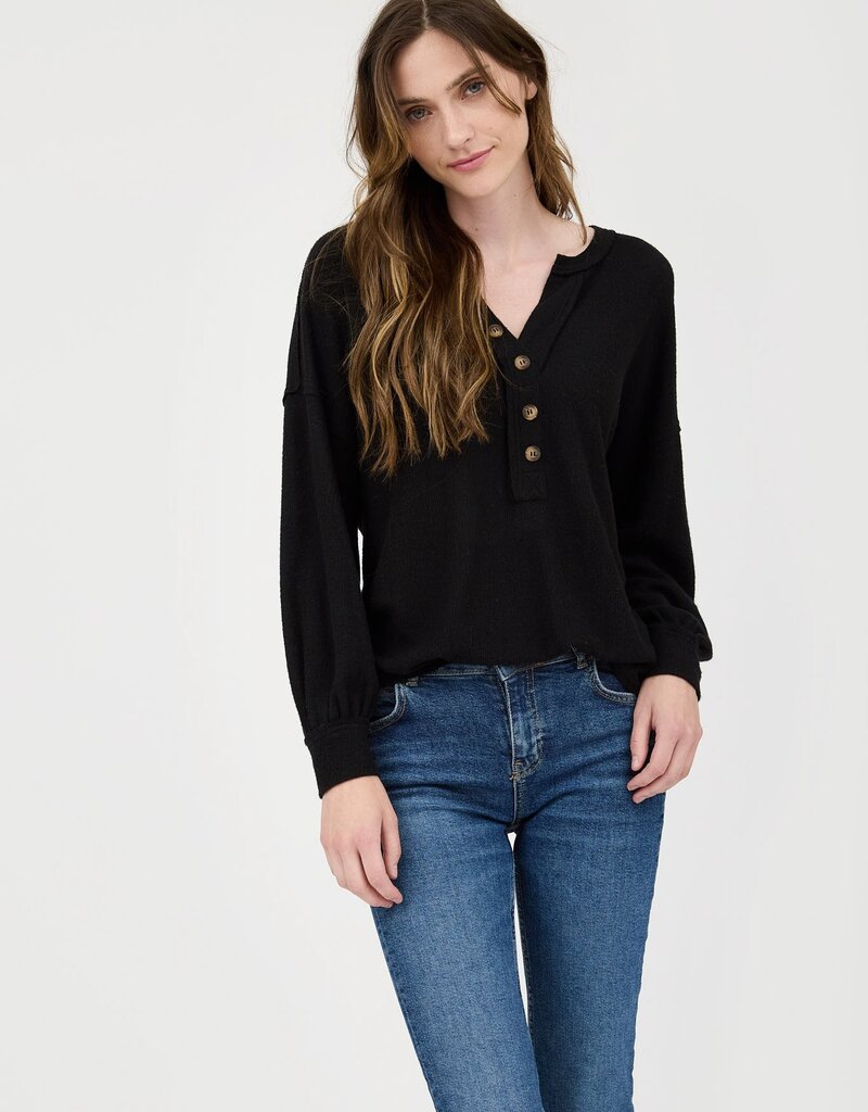 509 Broadway V-Neck Half Button LS Top