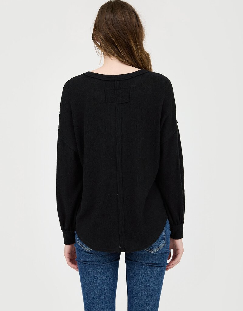 509 Broadway V-Neck Half Button LS Top