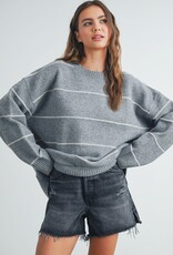 509 Broadway Striped Pattern Drop Shoulder Sweater