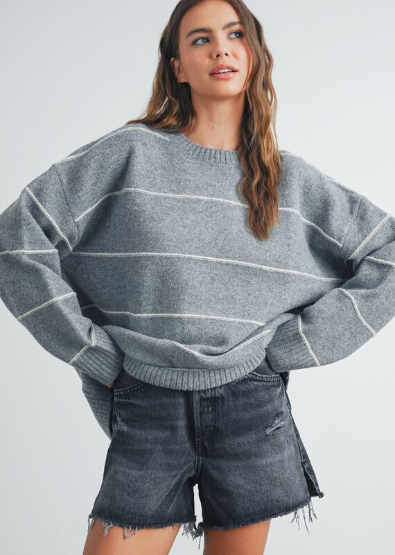 509 Broadway Striped Pattern Drop Shoulder Sweater