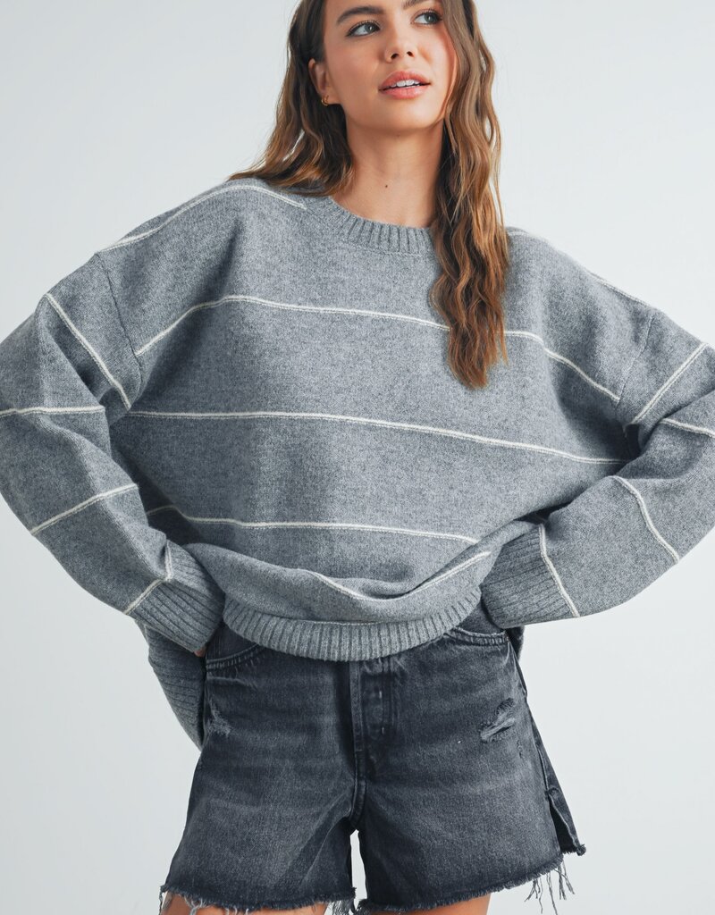 509 Broadway Striped Pattern Drop Shoulder Sweater