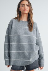 509 Broadway Striped Pattern Drop Shoulder Sweater