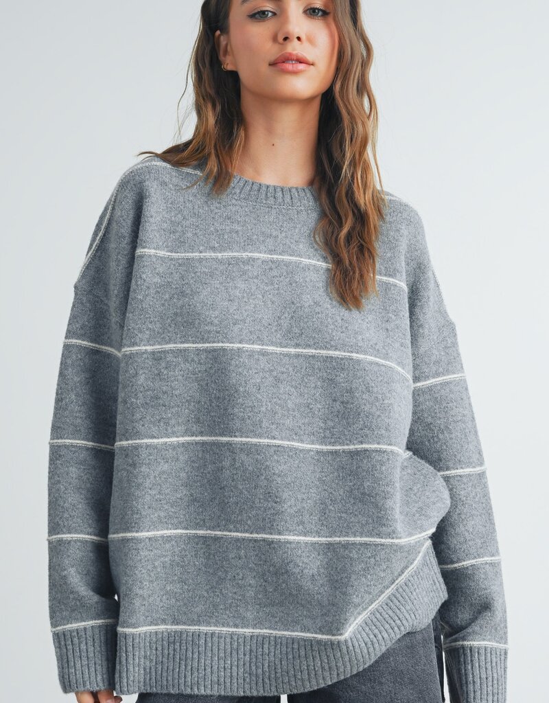 509 Broadway Striped Pattern Drop Shoulder Sweater
