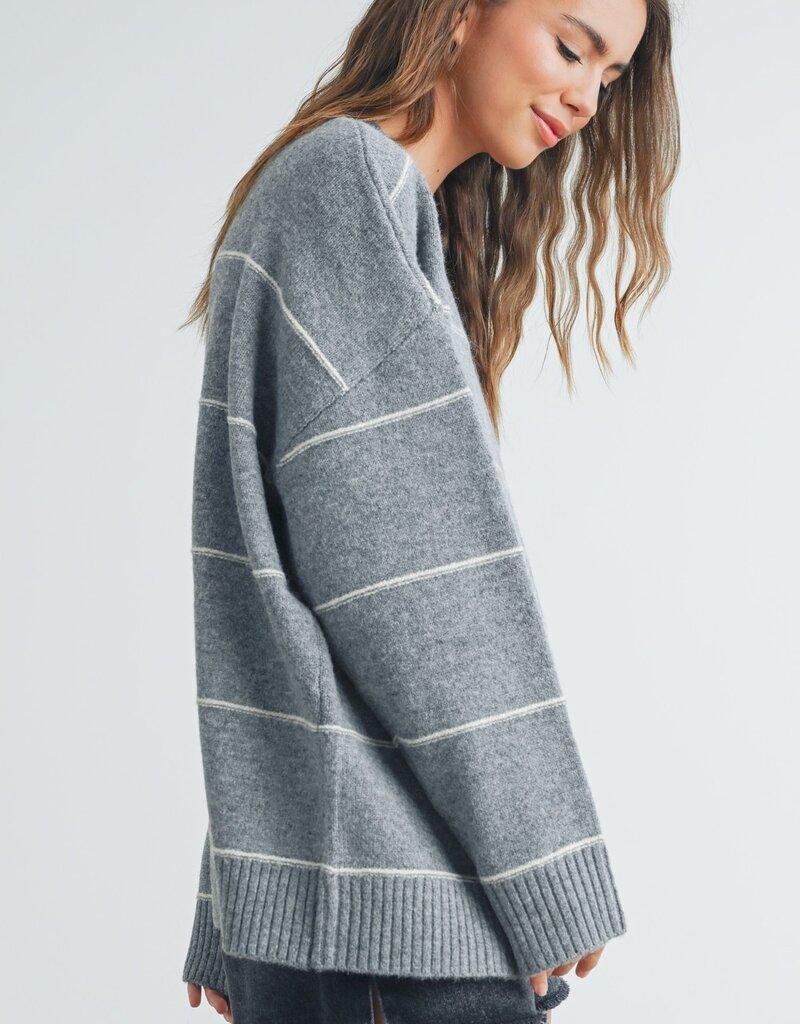 509 Broadway Striped Pattern Drop Shoulder Sweater