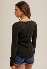 509 Broadway Boat Neck Washed Henley Top