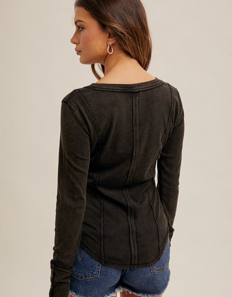 509 Broadway Boat Neck Washed Henley Top