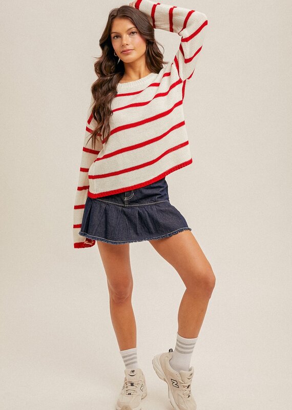 509 Broadway Lace Up Back Stripe Sweater