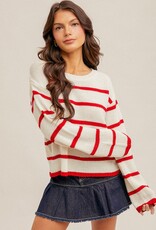 509 Broadway Lace Up Back Stripe Sweater