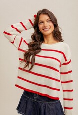 509 Broadway Lace Up Back Stripe Sweater