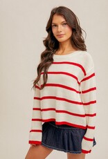509 Broadway Lace Up Back Stripe Sweater