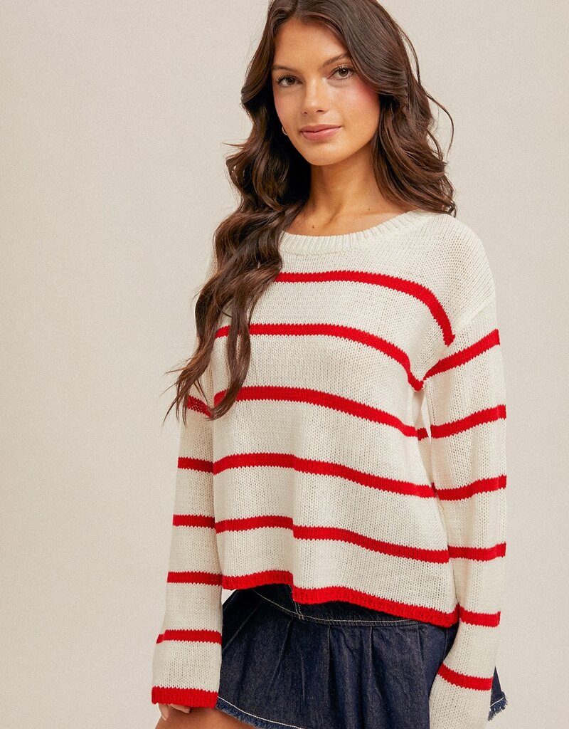 509 Broadway Lace Up Back Stripe Sweater