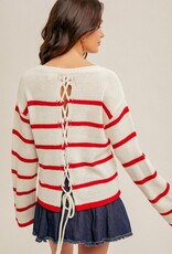 509 Broadway Lace Up Back Stripe Sweater