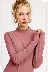 509 Broadway Stretchy Ribbed LS Mock Neck Top