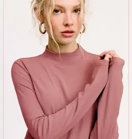 509 Broadway Stretchy Ribbed LS Mock Neck Top