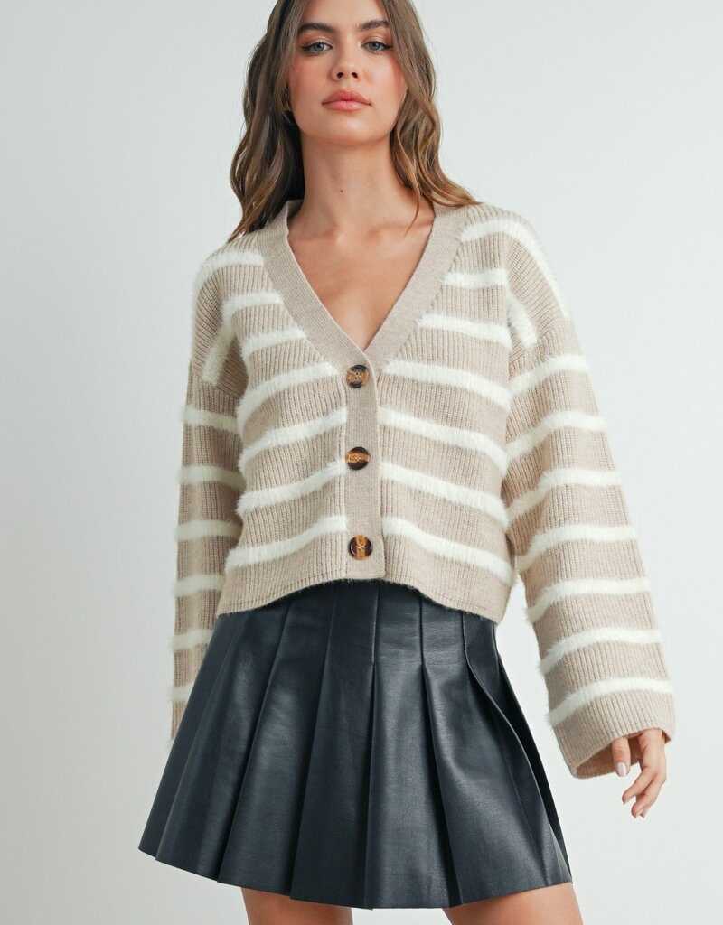 509 Broadway Striped L/S Button Down Cardigan