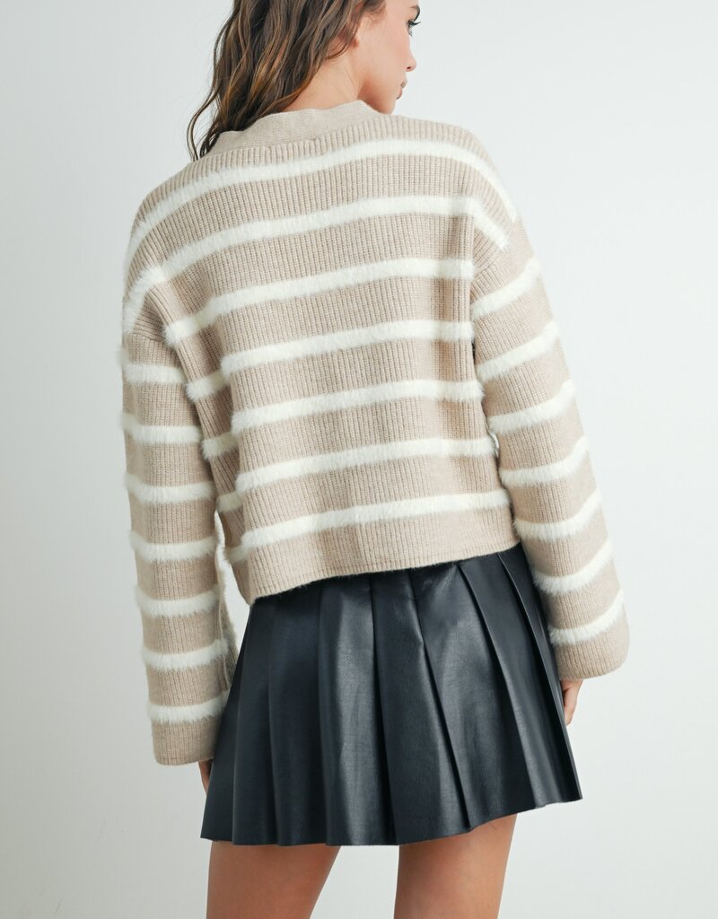 509 Broadway Striped L/S Button Down Cardigan